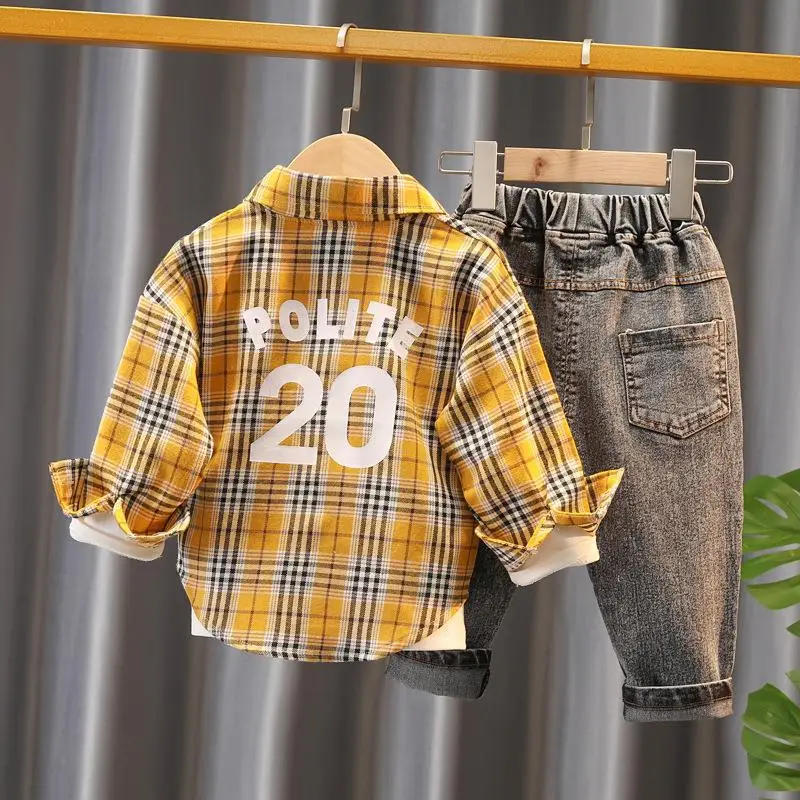 Girls Plaid Shirt & Jeans Set for Kids 1-4 Years - Image 5