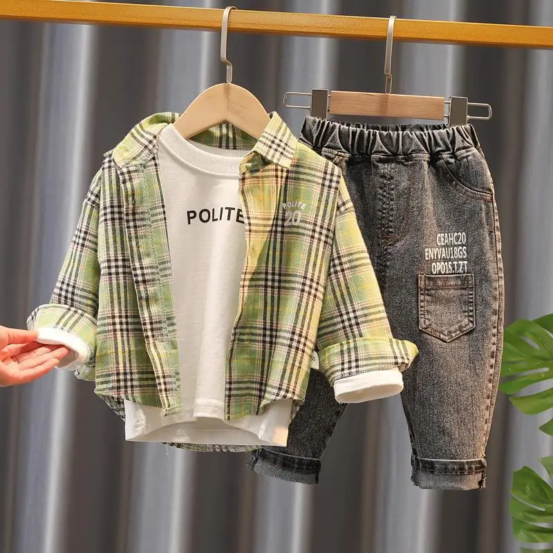 Girls Plaid Shirt & Jeans Set for Kids 1-4 Years - Image 2