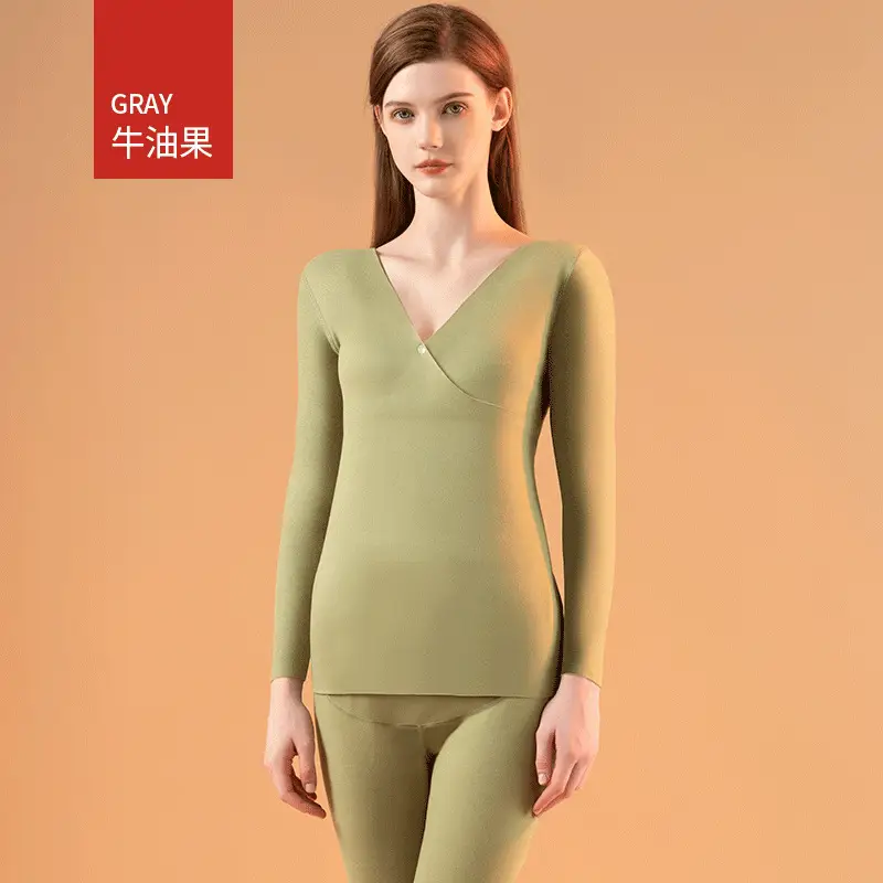 Pregnant Women Velvet Thermal Pajamas Set Beige Plus Size - Image 3