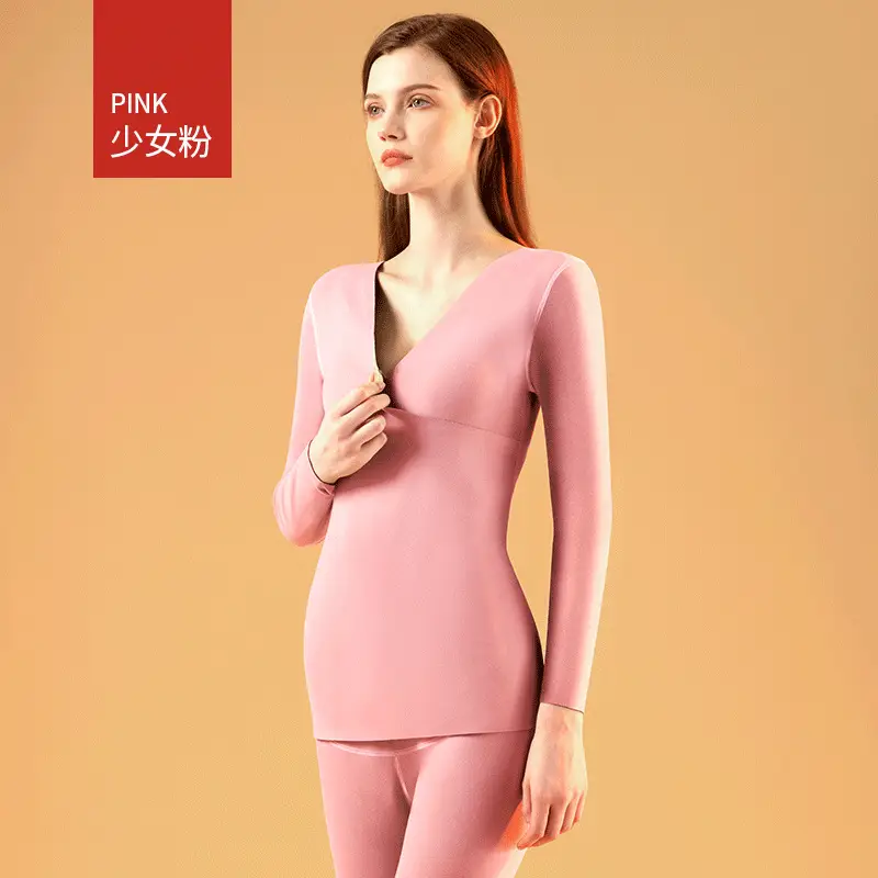 Pregnant Women Velvet Thermal Pajamas Set Beige Plus Size - Image 5