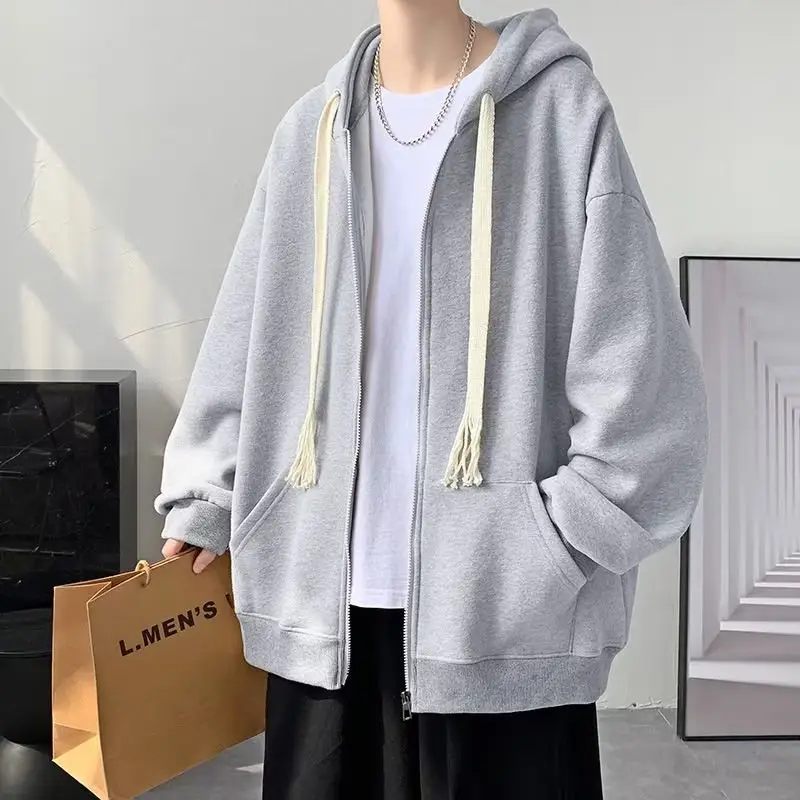 Men's Black Braided Rope Hooded Zipper Coat - Image 5
