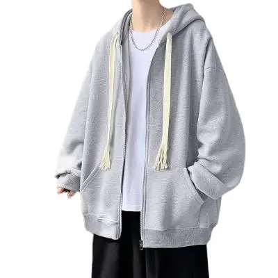 Men's Black Braided Rope Hooded Zipper Coat - Image 6