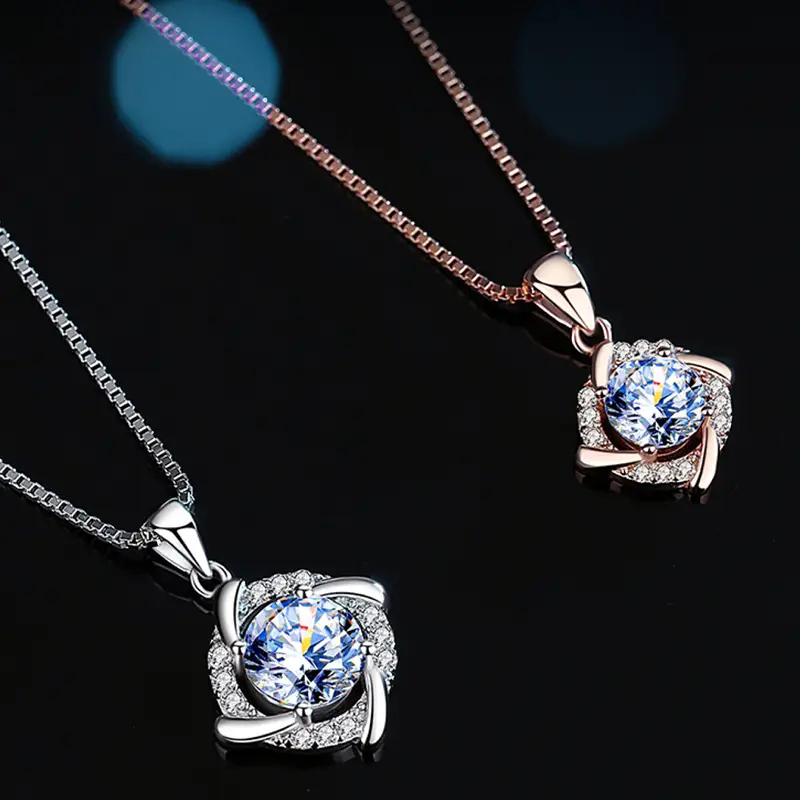 2 Karat Rotating Windmill Pendant with High Carbon Diamond Clavicle Chain - Image 7