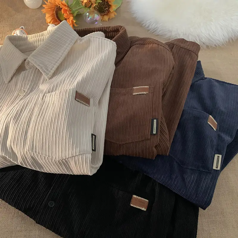 Men's Long Sleeve Corduroy Shirt Coat Set Brown Blue - Image 5