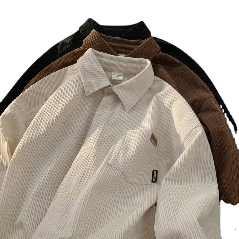 Men's Long Sleeve Corduroy Shirt Coat Set Brown Blue - Image 8