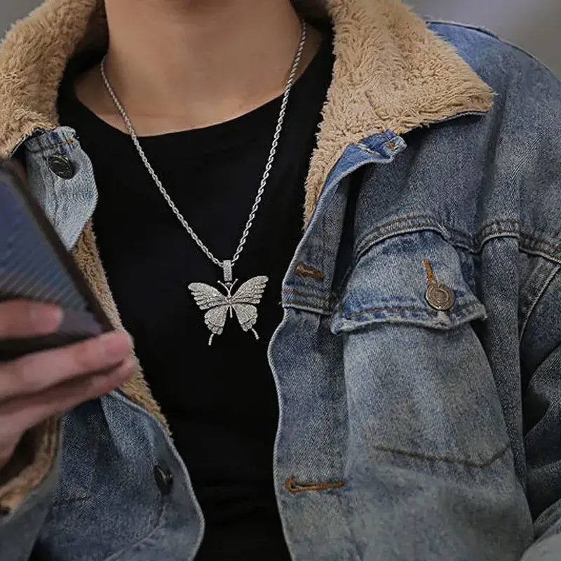 Full Diamond Butterfly Necklace for Women Men - Image 4
