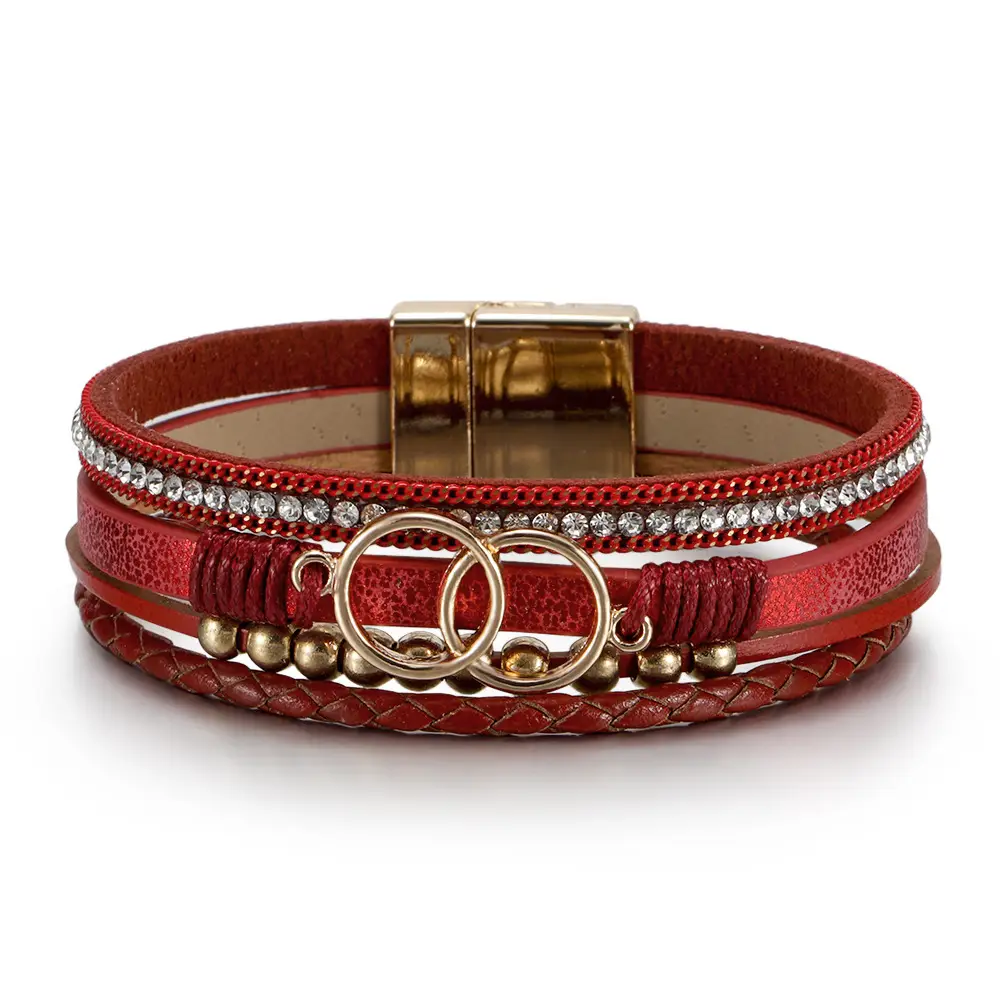 Multi Layer Woven Leather Bracelet with Magnetic Buckle - Image 9