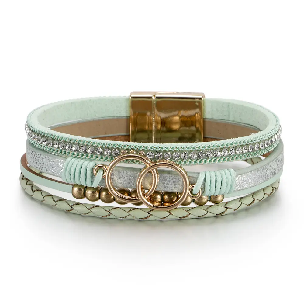 Multi Layer Woven Leather Bracelet with Magnetic Buckle - Image 3
