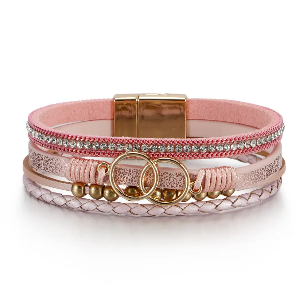 Multi Layer Woven Leather Bracelet with Magnetic Buckle - Image 5