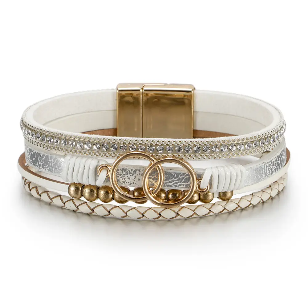 Multi Layer Woven Leather Bracelet with Magnetic Buckle - Image 6