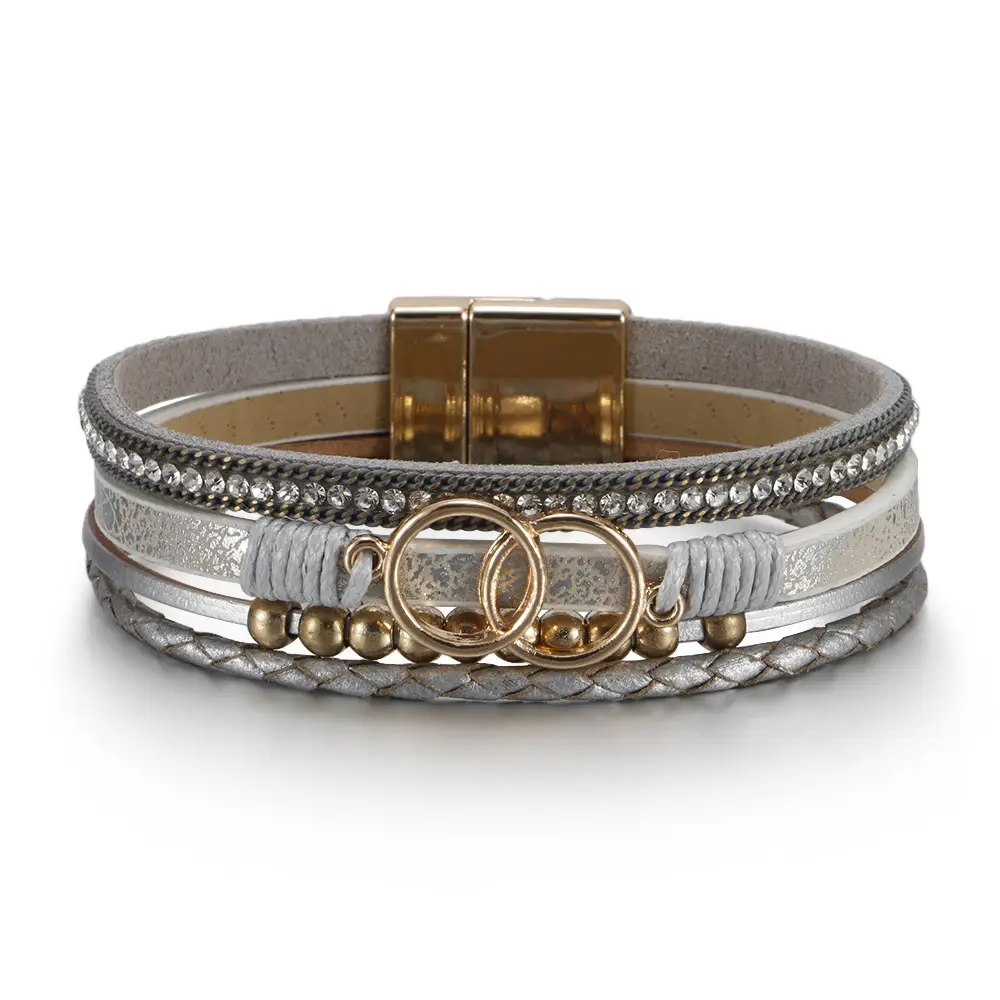 Multi Layer Woven Leather Bracelet with Magnetic Buckle - Image 7