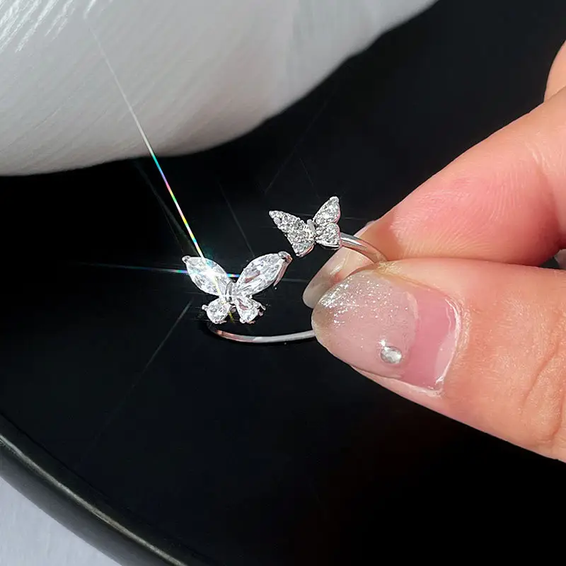 Female Butterfly Flash Diamond Ring with Zircon Micro-Ins - Image 2