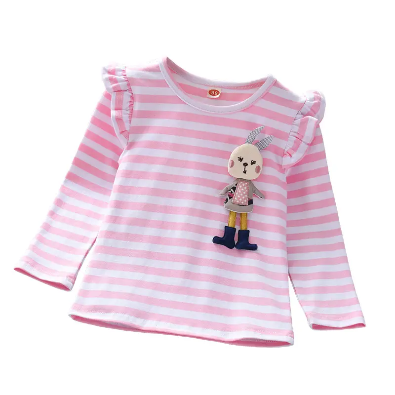 Girls Pink Striped Long Sleeve T-Shirt with Bear Print - Image 8