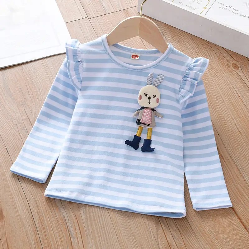 Girls Pink Striped Long Sleeve T-Shirt with Bear Print - Image 2