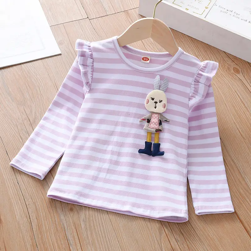 Girls Pink Striped Long Sleeve T-Shirt with Bear Print - Image 3