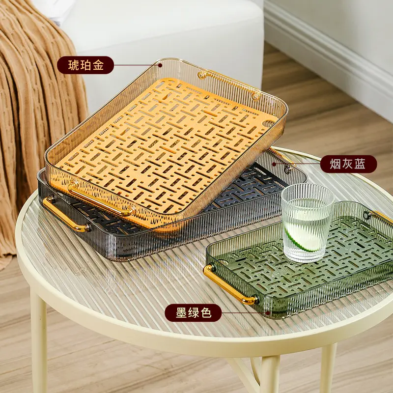 Rectangular Tea Tray with Glass Cups & Light