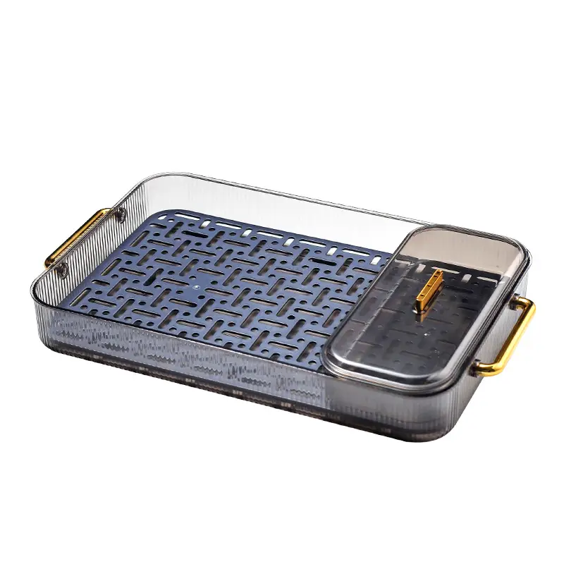 Rectangular Tea Tray with Glass Cups & Light