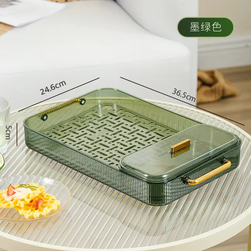 Rectangular Tea Tray with Glass Cups & Light