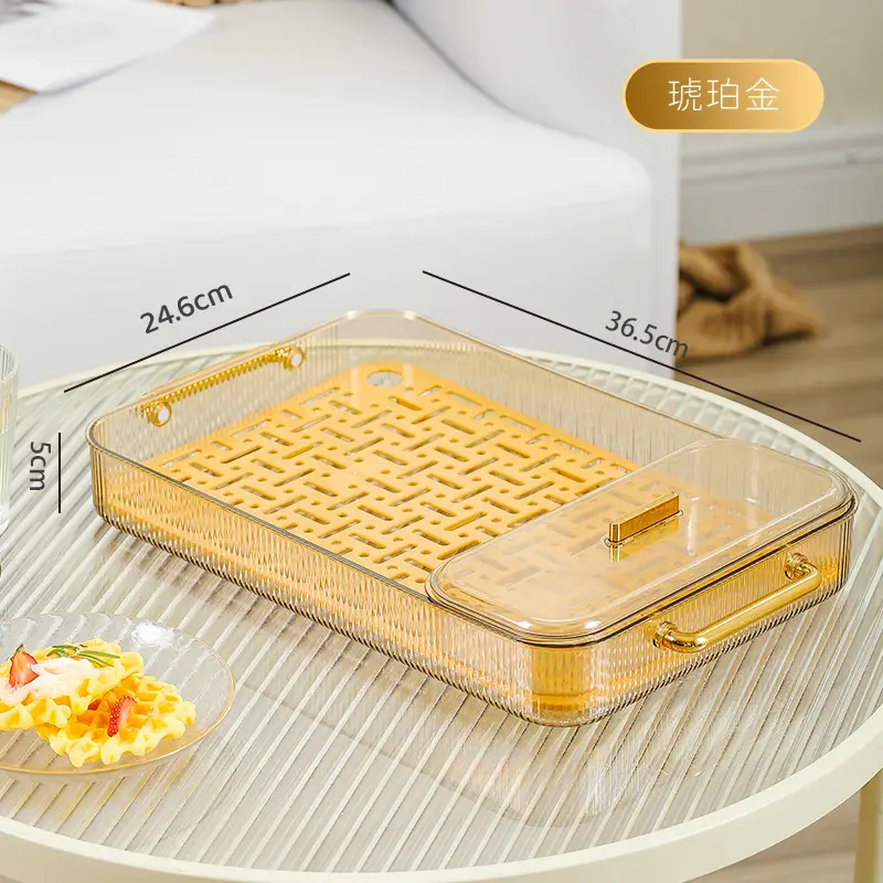 Rectangular Tea Tray with Glass Cups & Light
