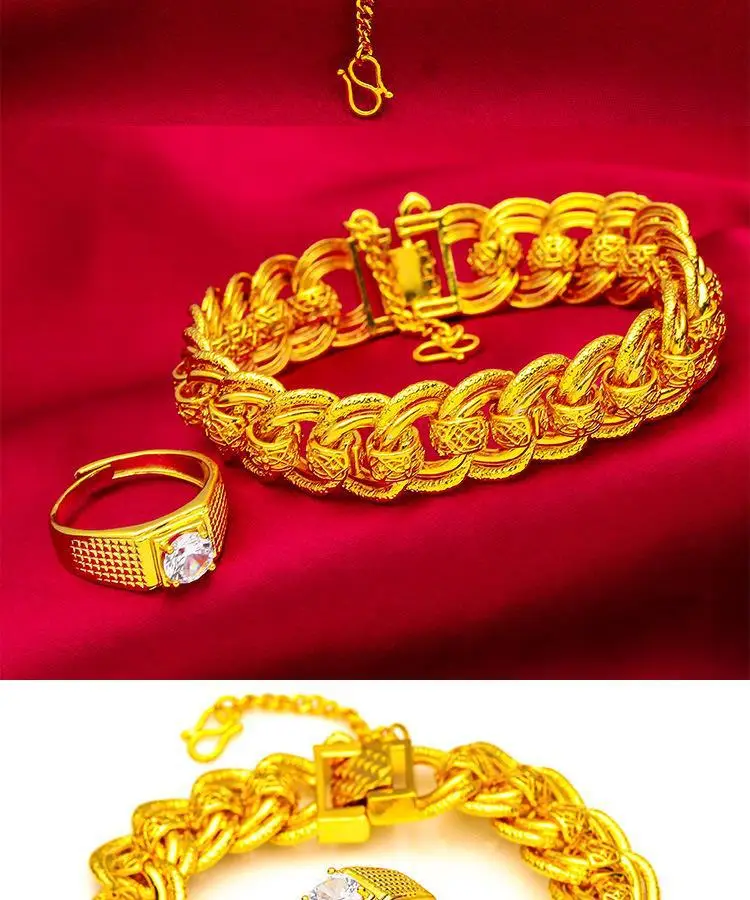 Vietnam Gold Brass Bracelet for Men 24k Classic Design — feature 6