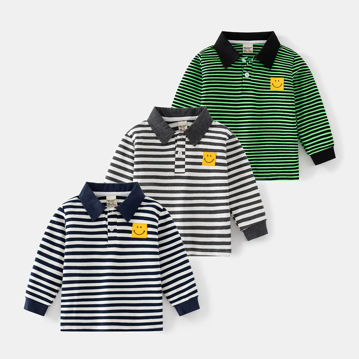 2025 Boys Striped Polo Shirt Black White Long Sleeve - Image 3