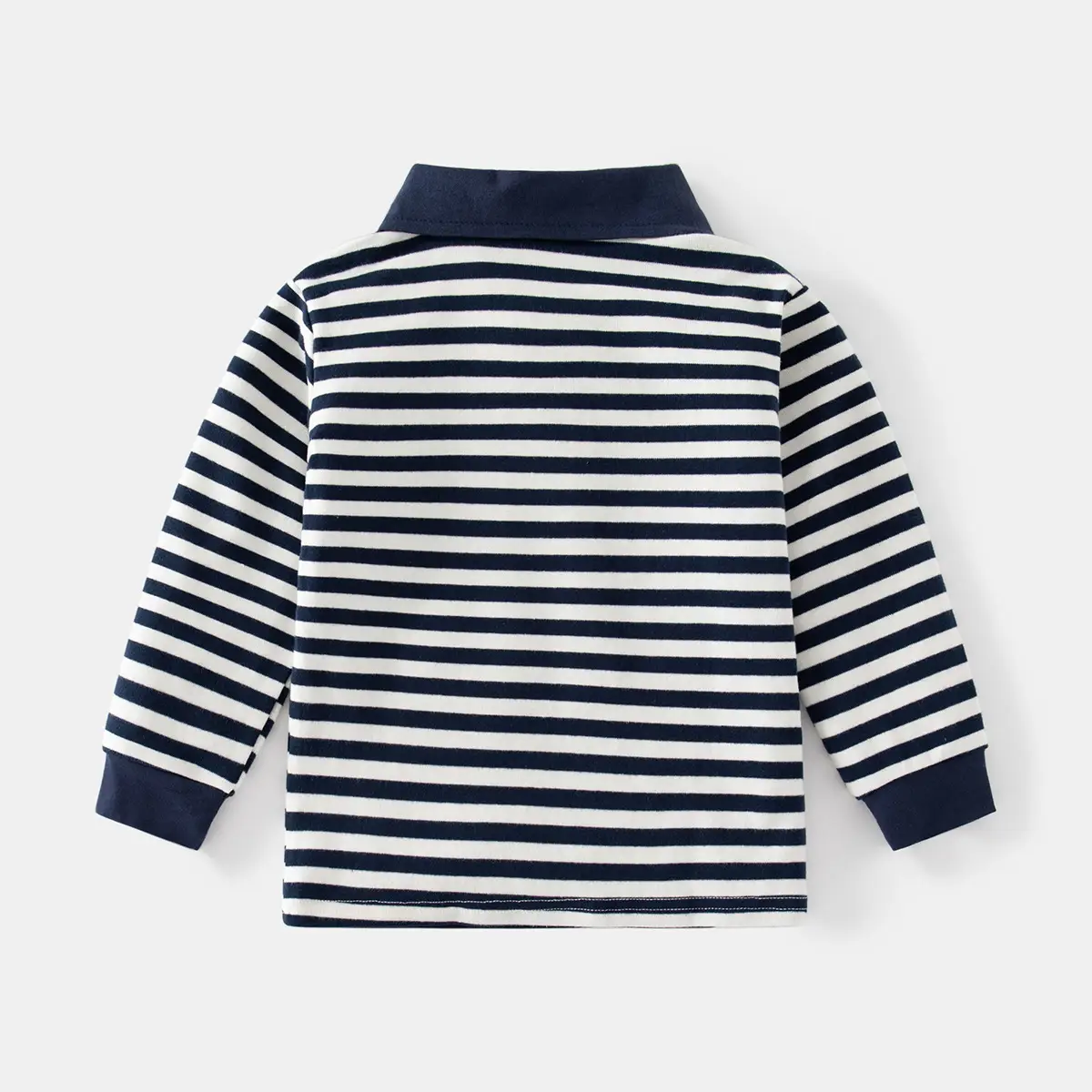 2025 Boys Striped Polo Shirt Black White Long Sleeve - Image 4