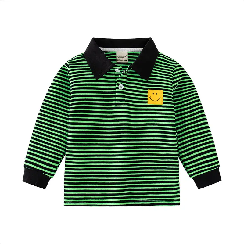 2025 Boys Striped Polo Shirt Black White Long Sleeve - Image 6