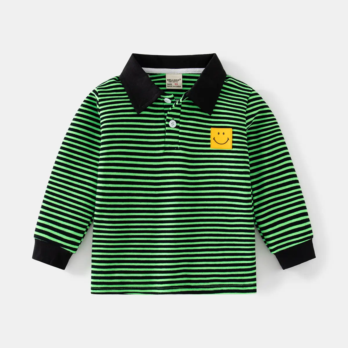 2025 Boys Striped Polo Shirt Black White Long Sleeve - Image 2