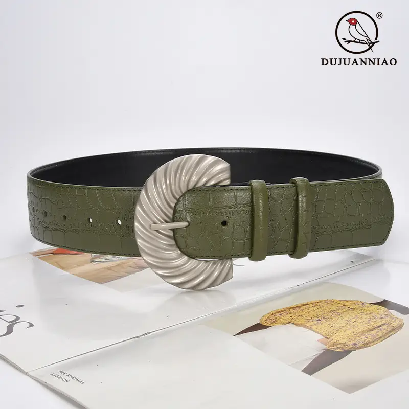 Green Vintage Belt with White Buckle for Women - Image 9