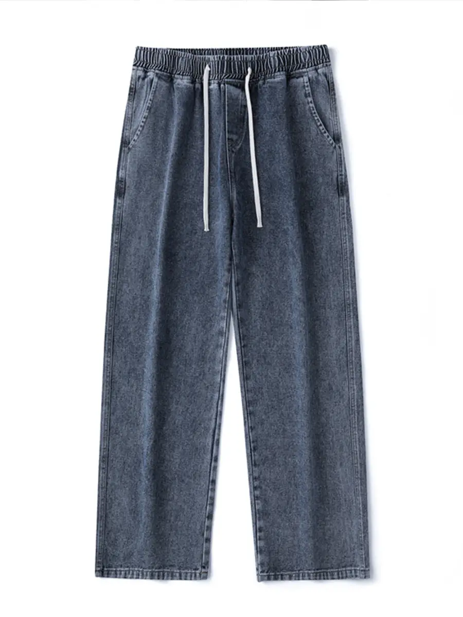 Muqiu Men Fleece-Lined Wide Leg Jeans Blue Grey Washed - Image 6