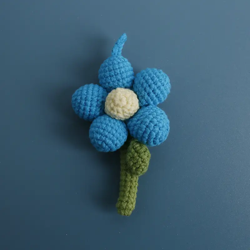 Red Flower Crocheted Pendant with Green Stem