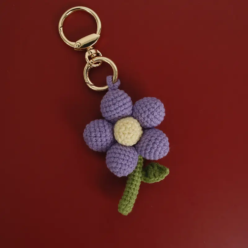 Red Flower Crocheted Pendant with Green Stem