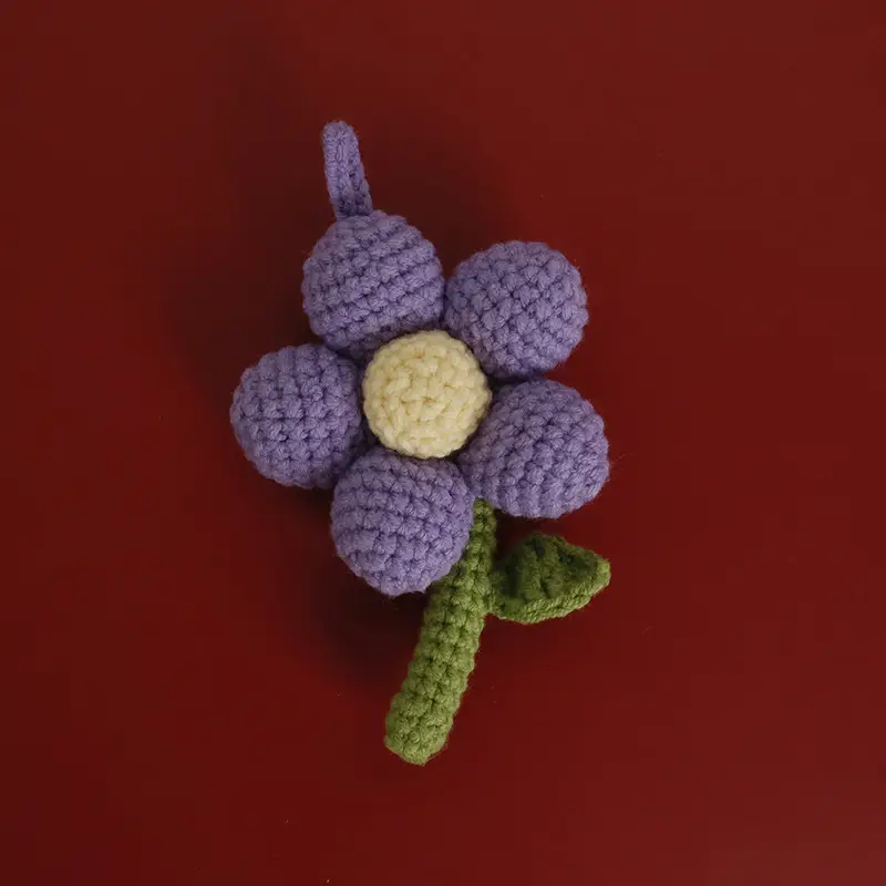 Red Flower Crocheted Pendant with Green Stem