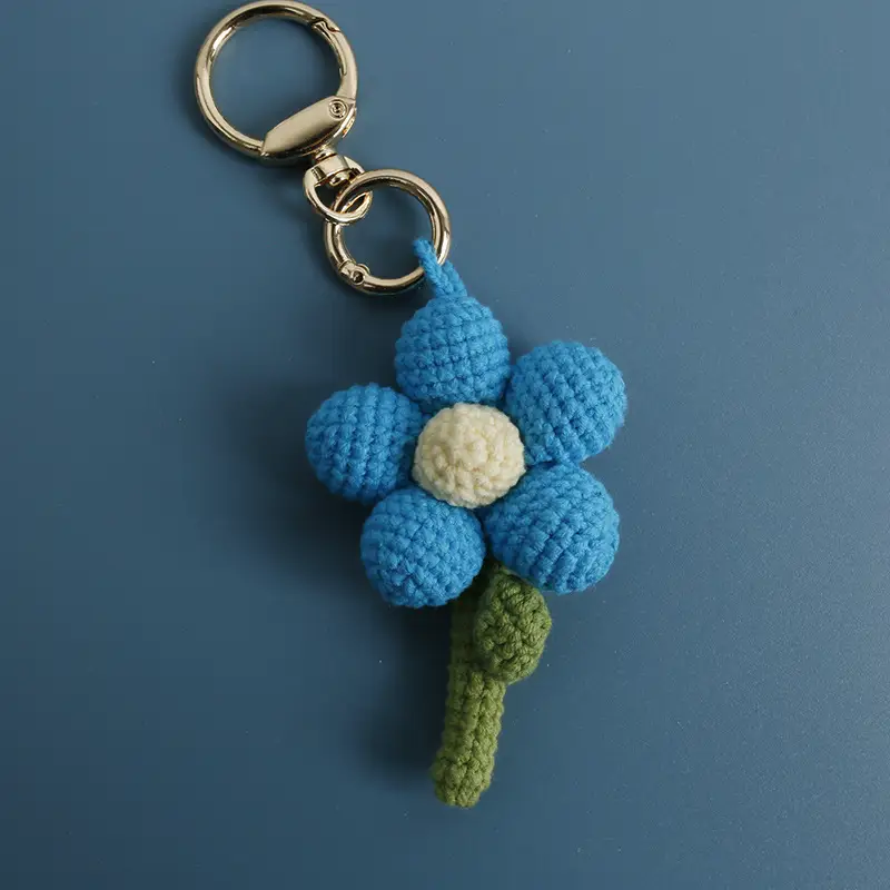 Red Flower Crocheted Pendant with Green Stem