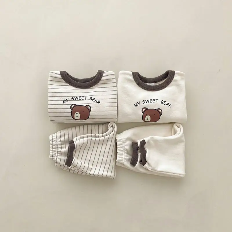 Baby Boomer Sweater Set Cartoon Bear Cream Spring Autumn