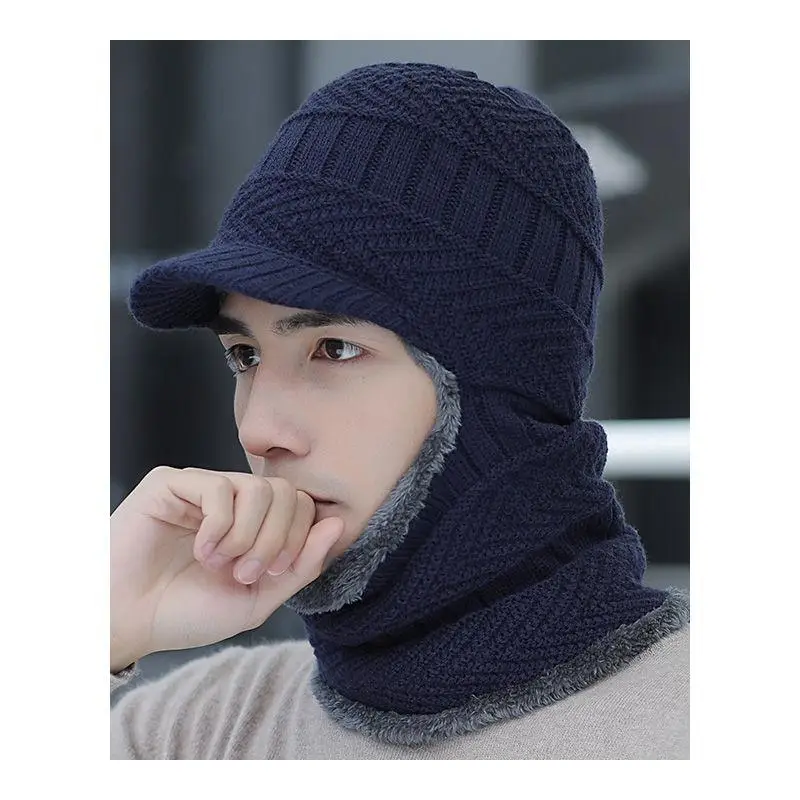 Men Winter One-Piece Neck & Hat Cap Black Wool - Image 7