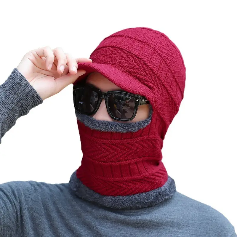Men Winter One-Piece Neck & Hat Cap Black Wool - Image 9