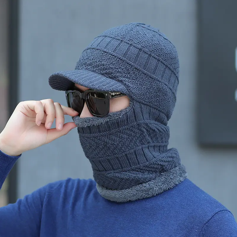 Men Winter One-Piece Neck & Hat Cap Black Wool - Image 4