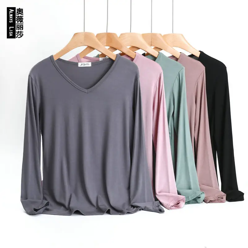 Women's V-Neck Long Sleeve T-Shirt Blue Plus Size - Image 13