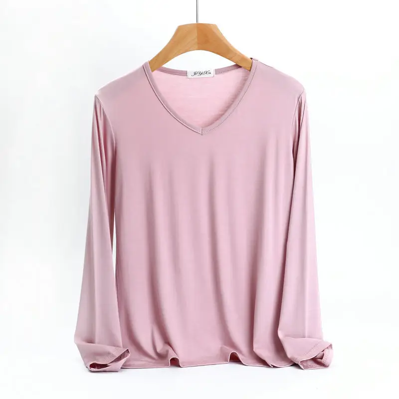 Women's V-Neck Long Sleeve T-Shirt Blue Plus Size - Image 14