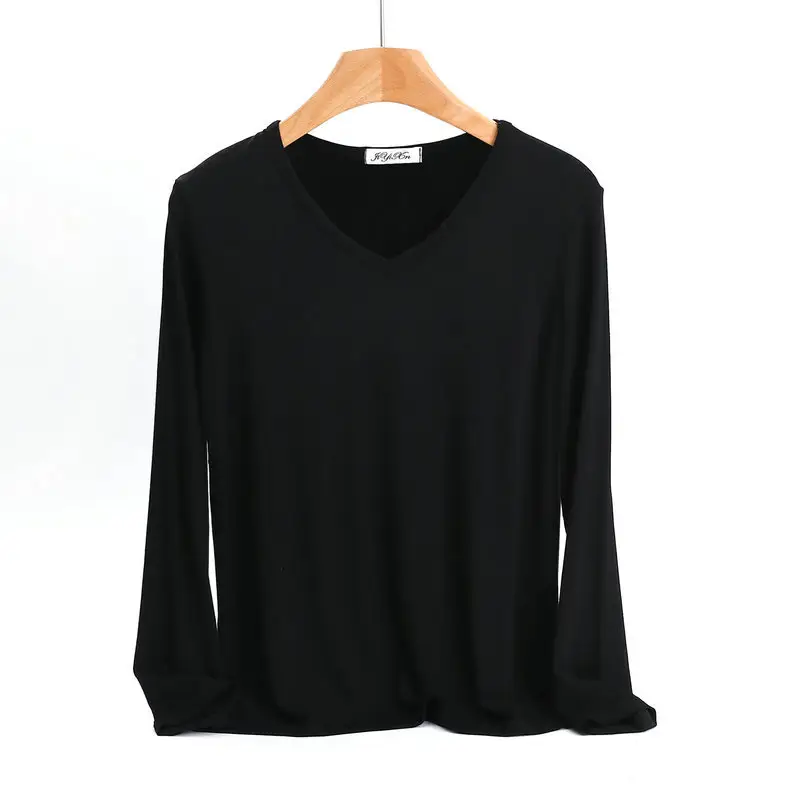 Women's V-Neck Long Sleeve T-Shirt Blue Plus Size - Image 15