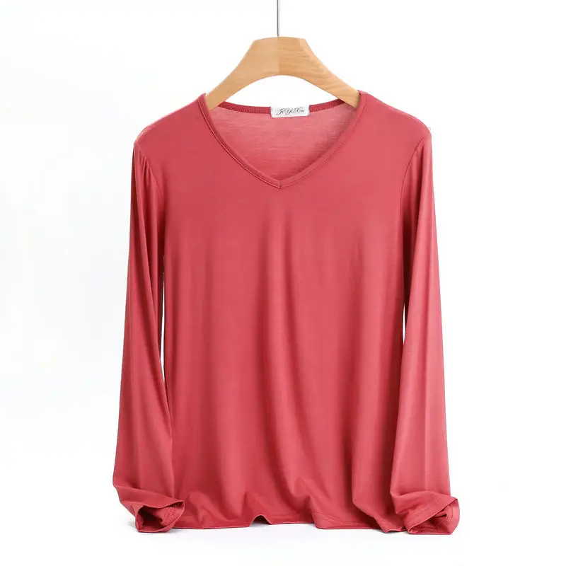 Women's V-Neck Long Sleeve T-Shirt Blue Plus Size - Image 16