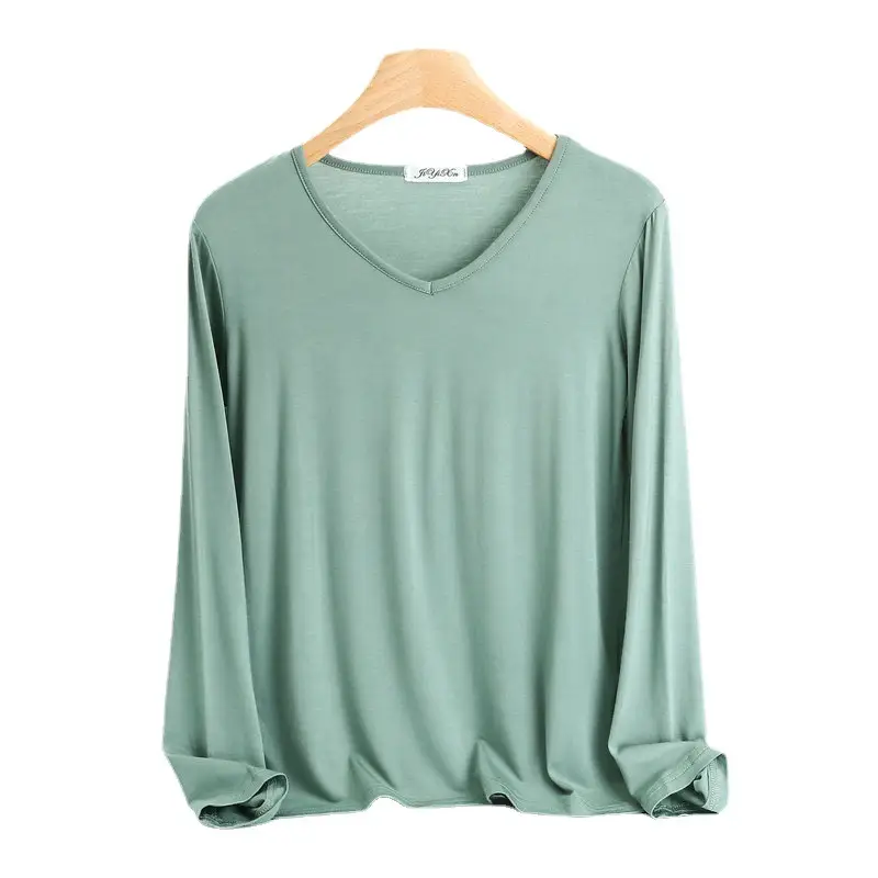 Women's V-Neck Long Sleeve T-Shirt Blue Plus Size - Image 17