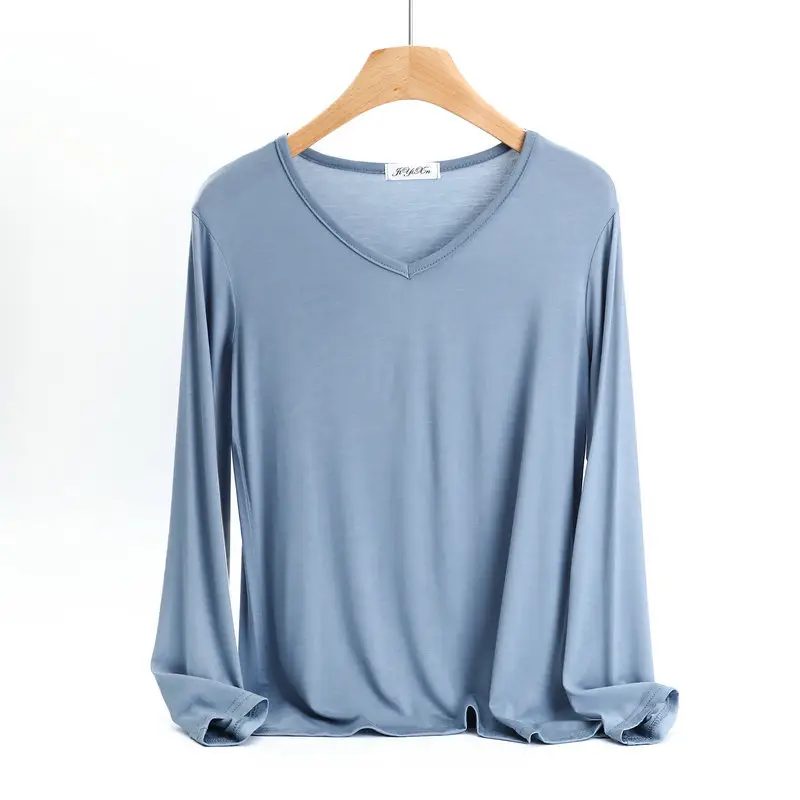 Women's V-Neck Long Sleeve T-Shirt Blue Plus Size - Image 6