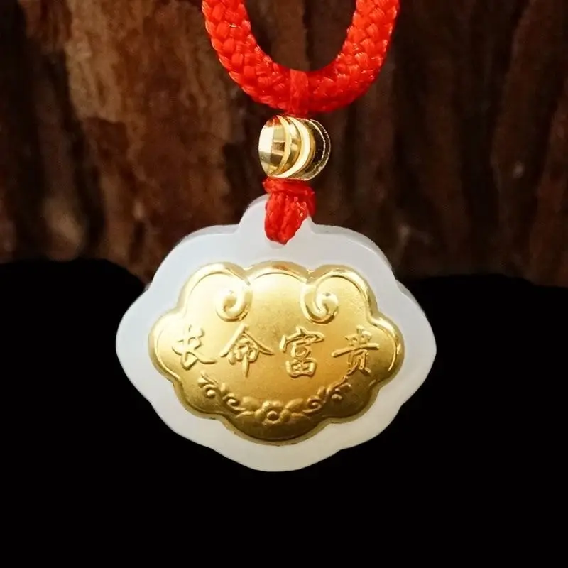 Jade Pendant with Gold Inlay Peace Symbol
