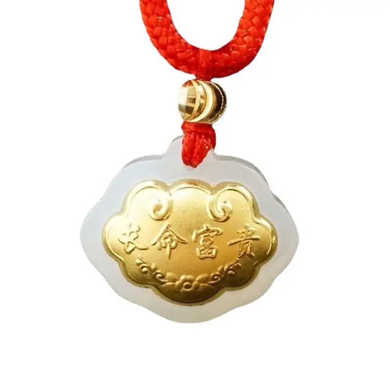 Jade Pendant with Gold Inlay Peace Symbol