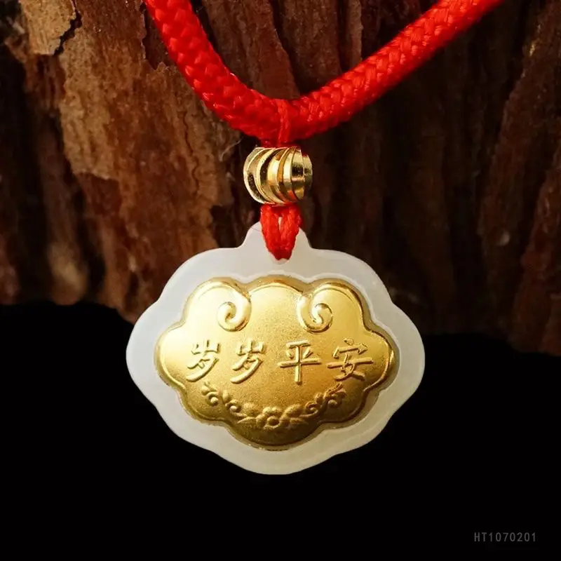 Jade Pendant with Gold Inlay Peace Symbol