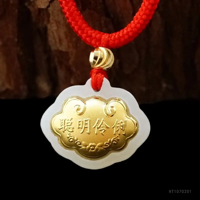 Jade Pendant with Gold Inlay Peace Symbol