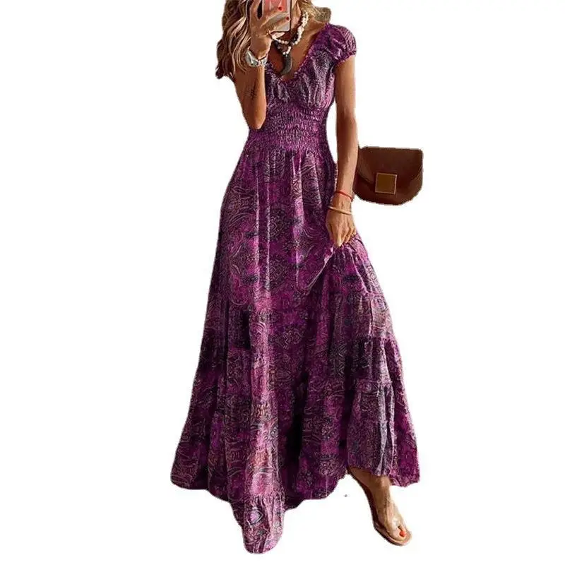 Long Swing Dress Floral Printed Green Large Size - Image 11