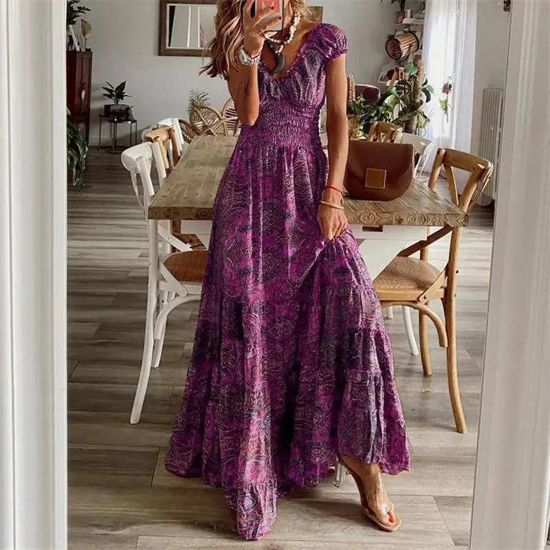 Long Swing Dress Floral Printed Green Large Size - Image 4